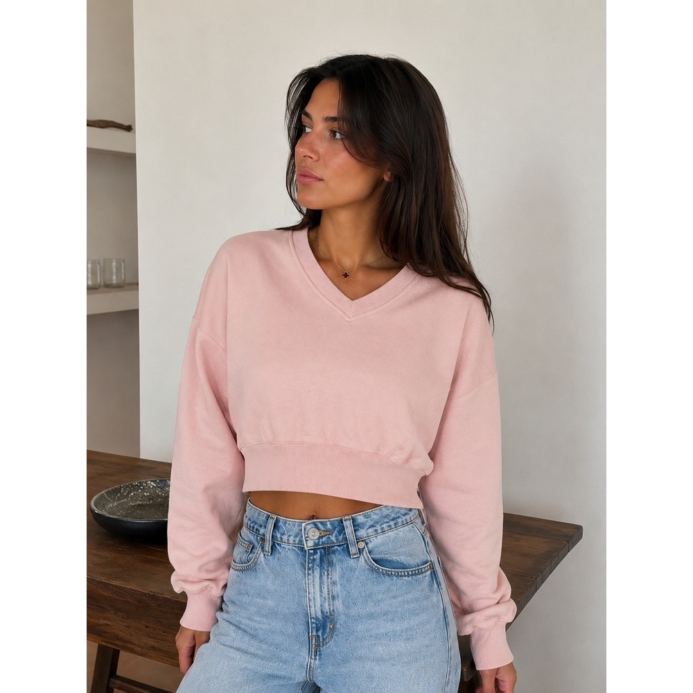 Garage Womens Crop V Neck Sweater Small Light Pink Coquette Soft Girl